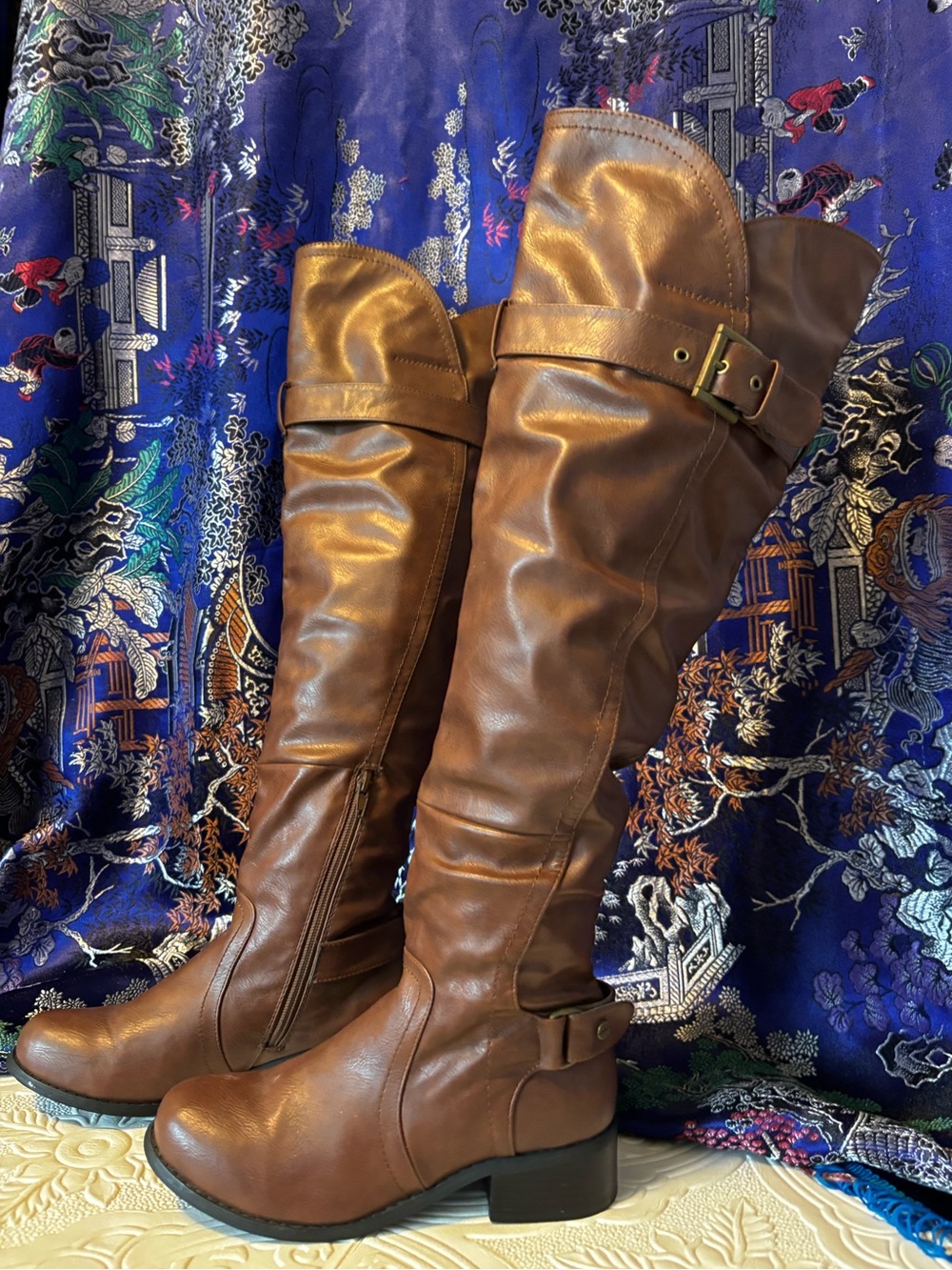 Brown Over-the-Knee Buckle Boots